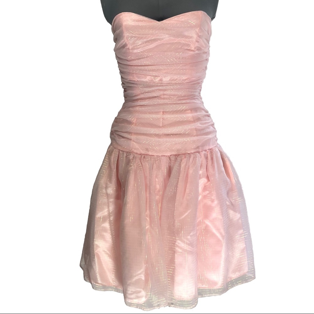 Vintage Pink Iridescent Organza Short Strapless Handmade Prom Dress Size 4 NWOT